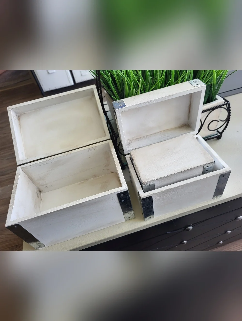 Shabby Chic Nesting Wood Boxes Set of 3 | Distressed White Farmhouse